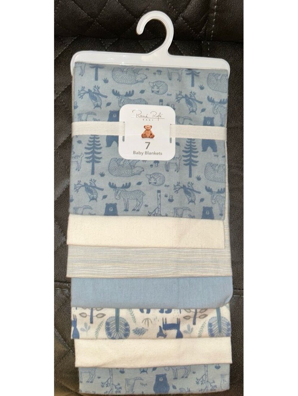 NEW René Rofé Baby 7-Pack Cotton Baby Blankets Woodland Blue